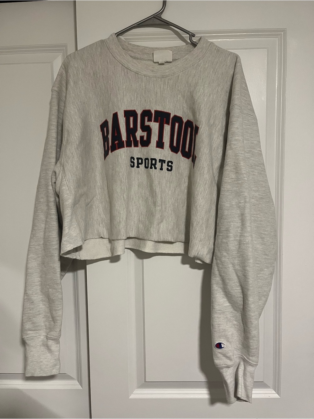 Reverse Crewneck Sweatshirt - Light Gray with Navy and Red Graphic